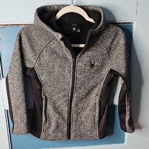 Spyder Kids Charcoal and Black Hooded Fleece Front Zip Jacket 8